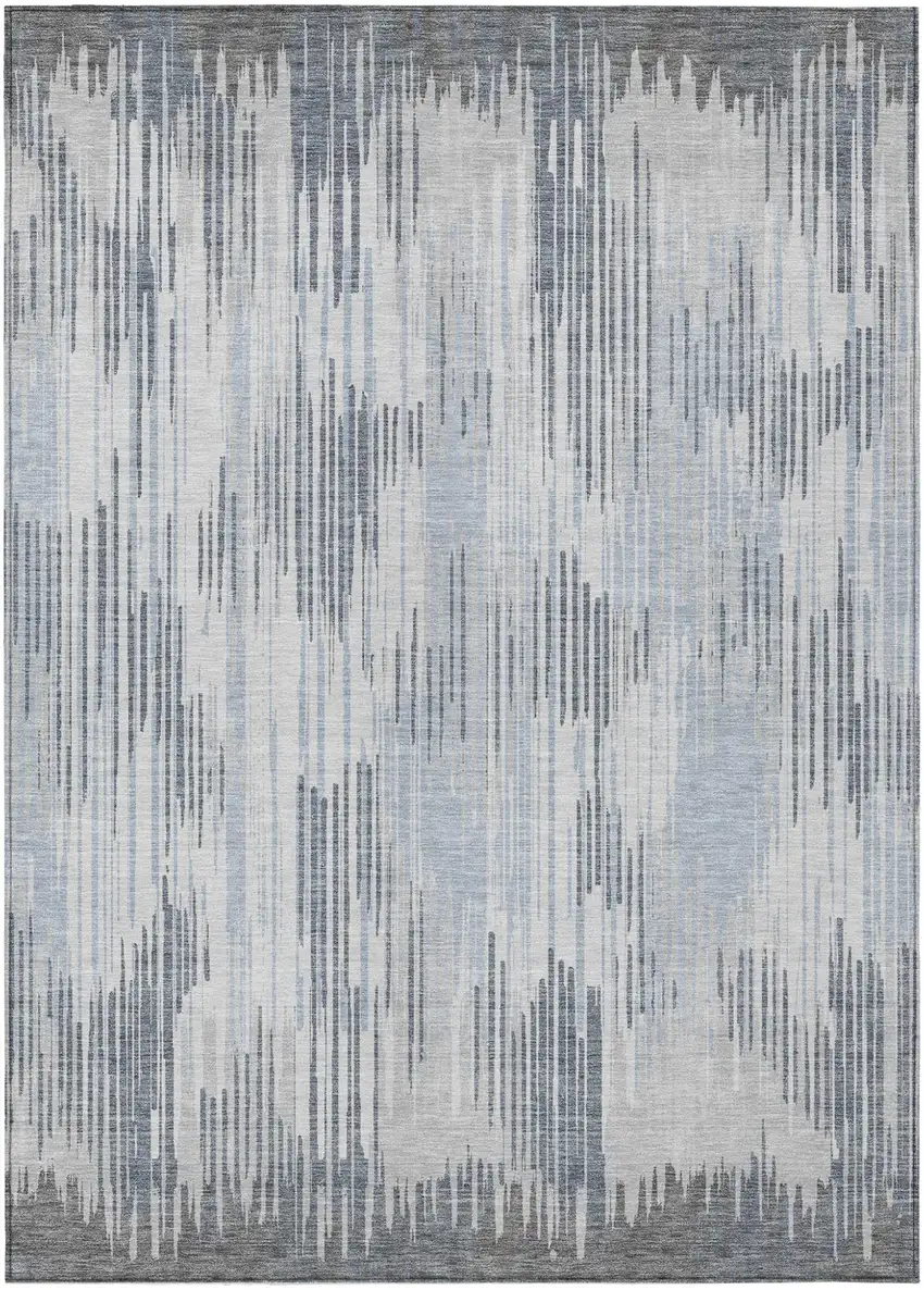 Gray And Ivory Striped Washable Indoor Outdoor Area Rug Photo 2