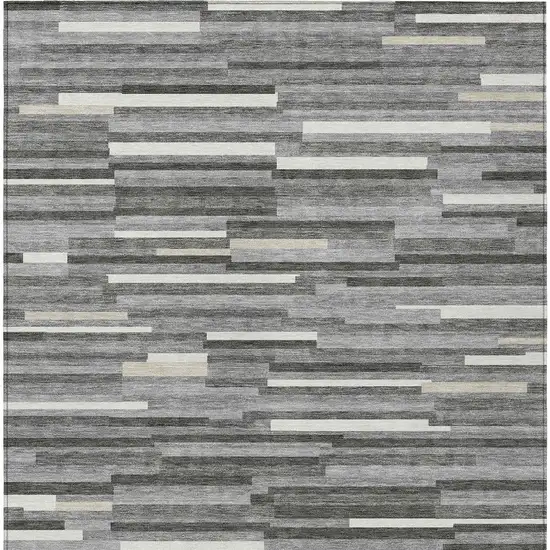 Gray And Ivory Striped Washable Indoor Outdoor Area Rug Photo 8