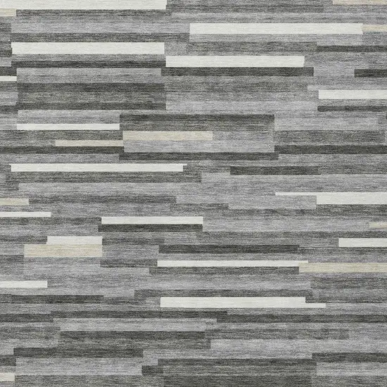 Gray And Ivory Striped Washable Indoor Outdoor Area Rug Photo 7