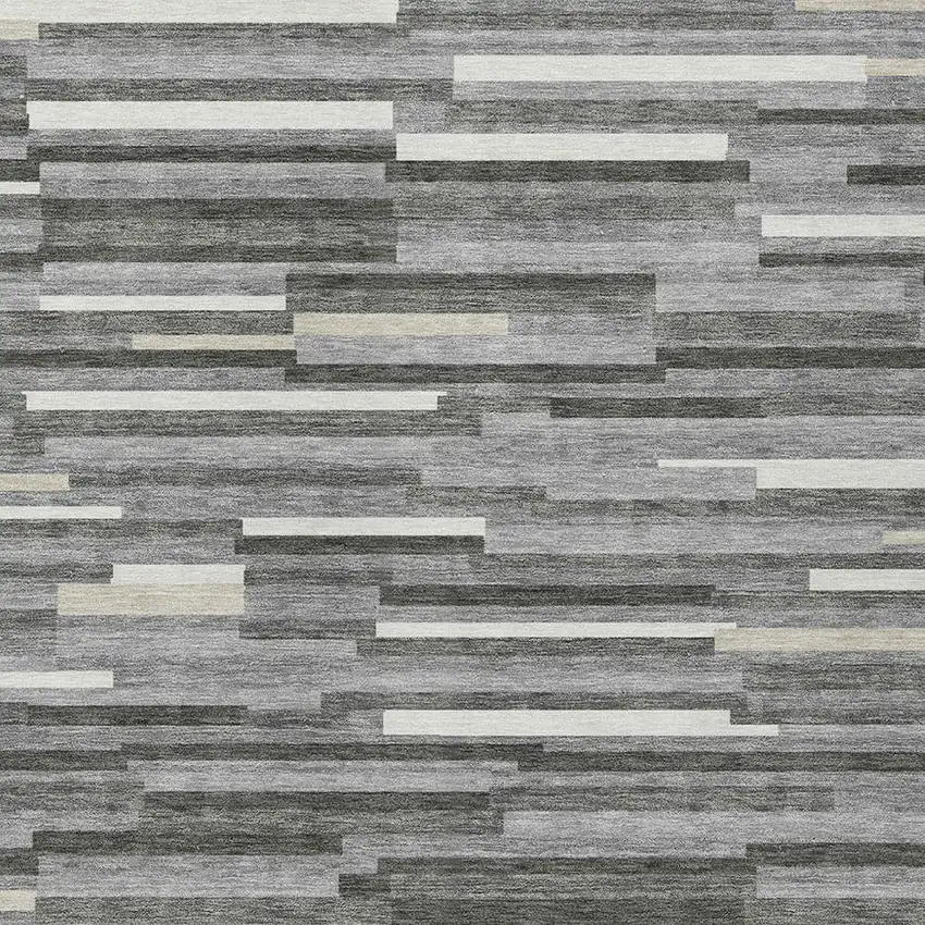 Gray And Ivory Striped Washable Indoor Outdoor Area Rug Photo 7