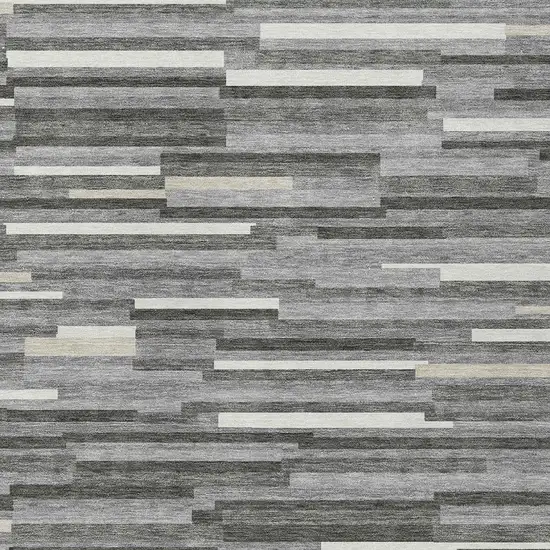 Gray And Ivory Striped Washable Indoor Outdoor Area Rug Photo 7