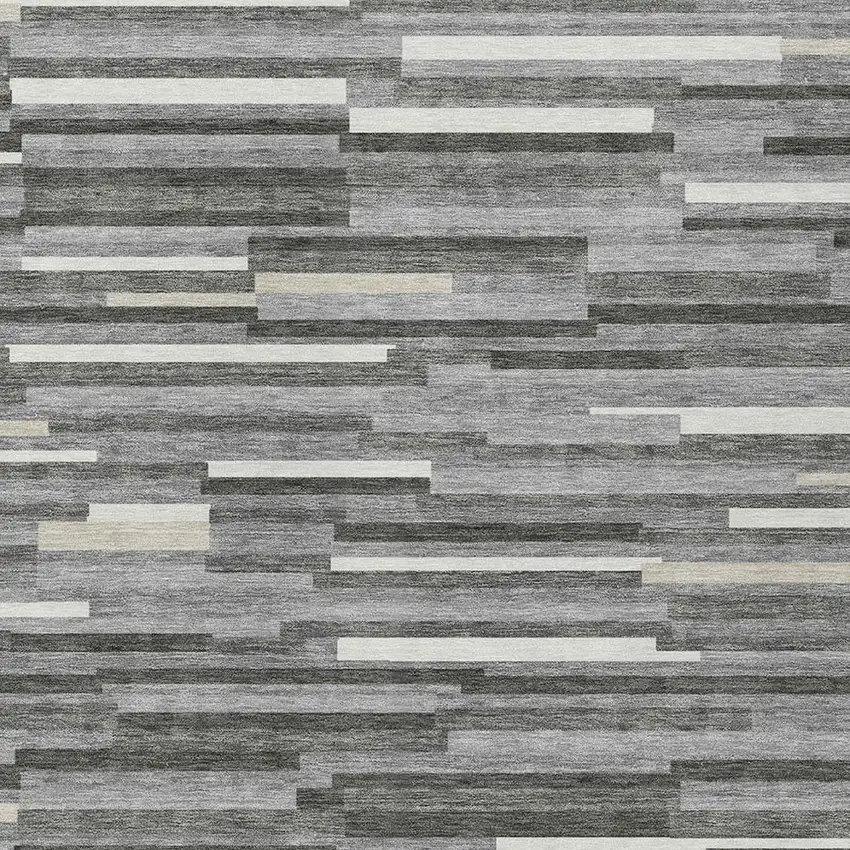 Gray And Ivory Striped Washable Indoor Outdoor Area Rug Photo 7