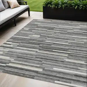 Photo of Gray And Ivory Striped Washable Indoor Outdoor Area Rug