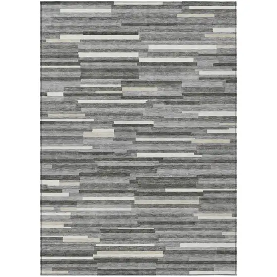 Gray And Ivory Striped Washable Indoor Outdoor Area Rug Photo 2