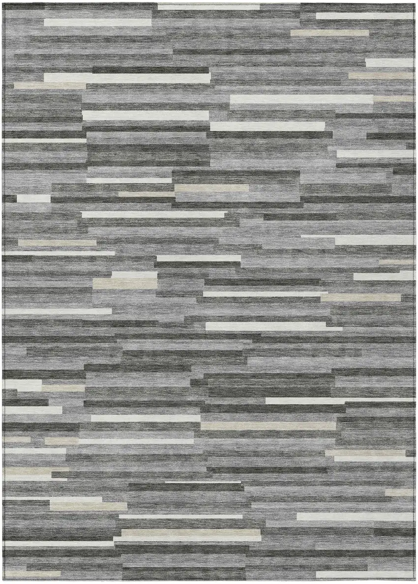 Gray And Ivory Striped Washable Indoor Outdoor Area Rug Photo 2