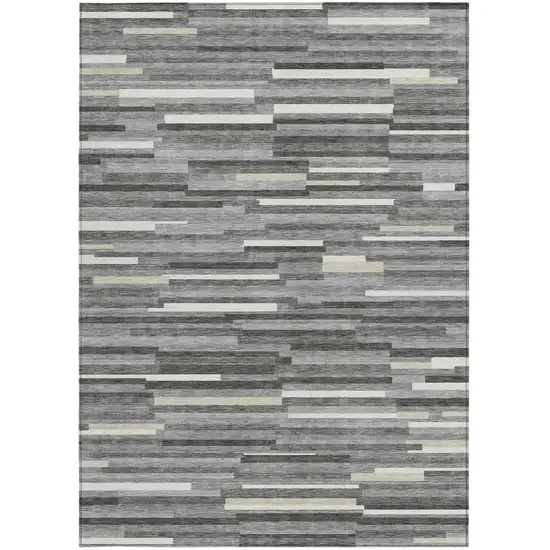 Gray And Ivory Striped Washable Indoor Outdoor Area Rug Photo 8