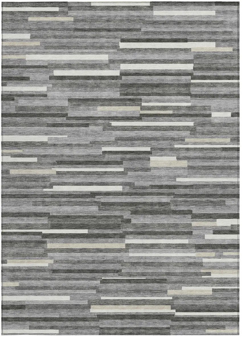 Gray And Ivory Striped Washable Indoor Outdoor Area Rug Photo 8