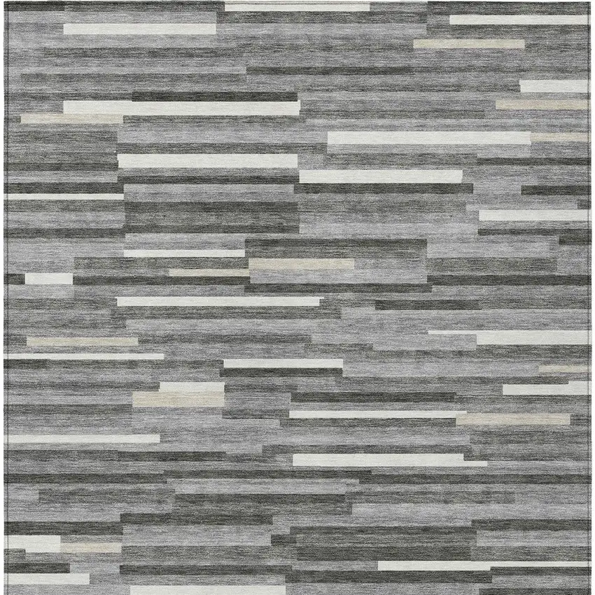 Gray And Ivory Striped Washable Indoor Outdoor Area Rug Photo 7