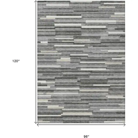 Gray And Ivory Striped Washable Indoor Outdoor Area Rug Photo 3