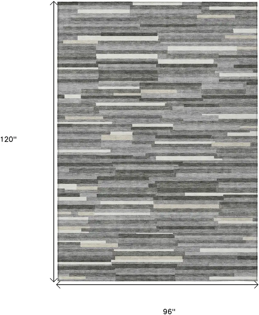 Gray And Ivory Striped Washable Indoor Outdoor Area Rug Photo 3