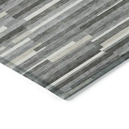 Gray And Ivory Striped Washable Indoor Outdoor Area Rug Photo 5