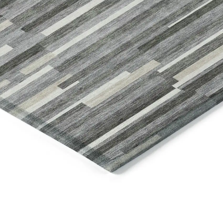 Gray And Ivory Striped Washable Indoor Outdoor Area Rug Photo 5