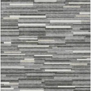 Photo of Gray And Ivory Striped Washable Indoor Outdoor Area Rug