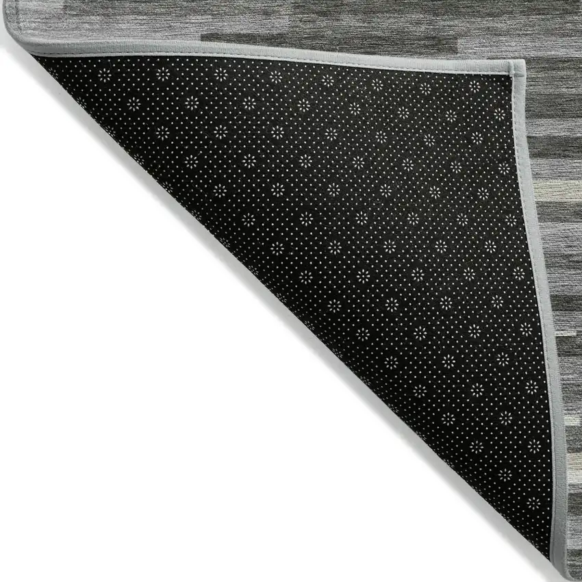 Gray And Ivory Striped Washable Indoor Outdoor Area Rug Photo 4