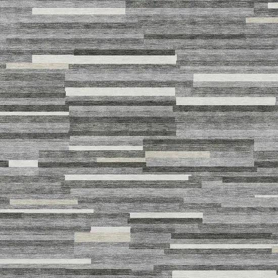 Gray And Ivory Striped Washable Indoor Outdoor Area Rug Photo 7