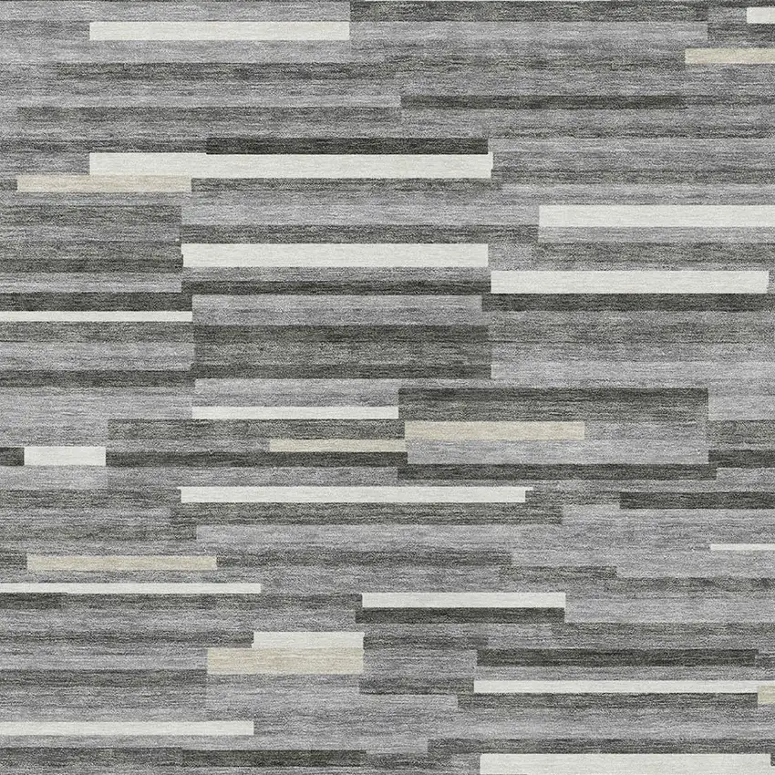 Gray And Ivory Striped Washable Indoor Outdoor Area Rug Photo 7