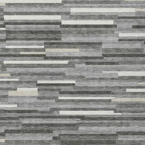 Gray And Ivory Striped Washable Indoor Outdoor Area Rug Photo 7
