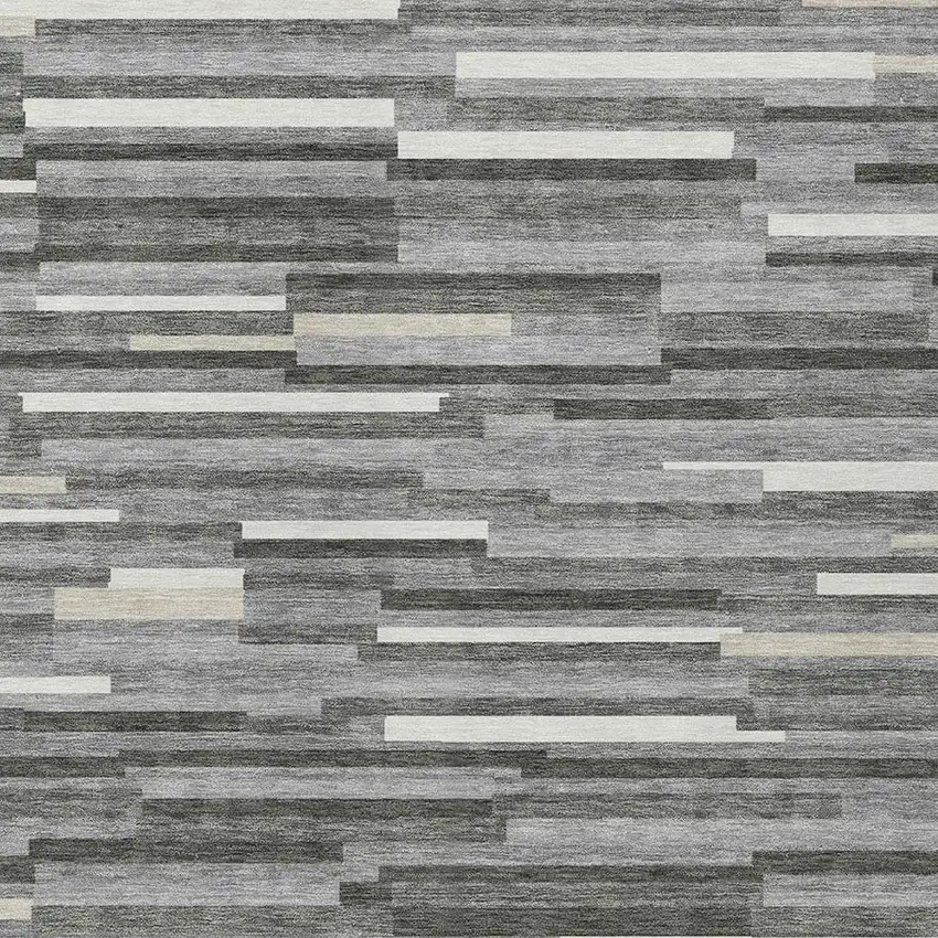 Gray And Ivory Striped Washable Indoor Outdoor Area Rug Photo 7
