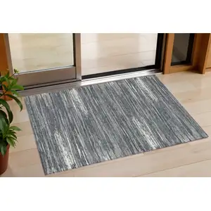 Photo of Gray And Ivory Striped Washable Indoor Outdoor Area Rug