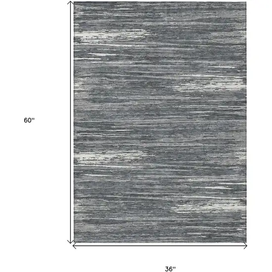 Gray And Ivory Striped Washable Indoor Outdoor Area Rug Photo 3
