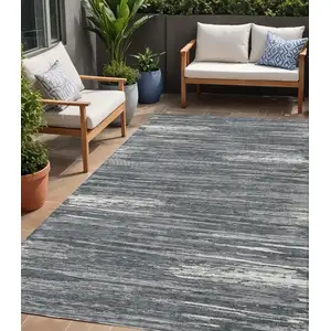 Photo of Gray And Ivory Striped Washable Indoor Outdoor Area Rug