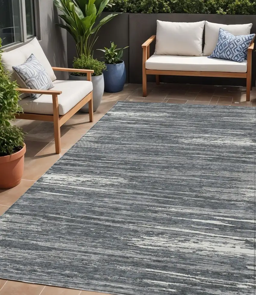 Gray And Ivory Striped Washable Indoor Outdoor Area Rug Photo 1