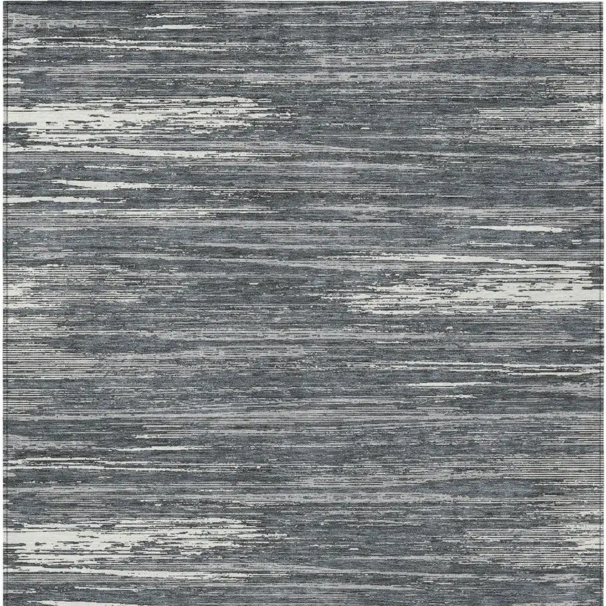 Gray And Ivory Striped Washable Indoor Outdoor Area Rug Photo 7