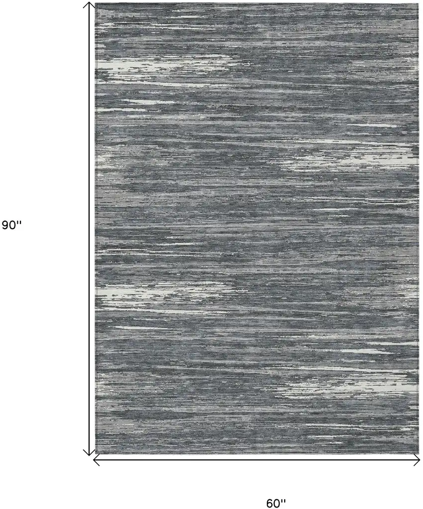 Gray And Ivory Striped Washable Indoor Outdoor Area Rug Photo 3