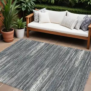 Photo of Gray And Ivory Striped Washable Indoor Outdoor Area Rug