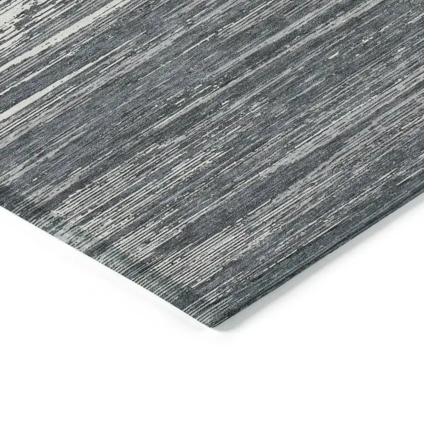Gray And Ivory Striped Washable Indoor Outdoor Area Rug Photo 5