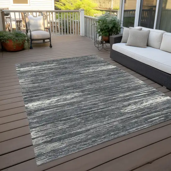 Gray And Ivory Striped Washable Indoor Outdoor Area Rug Photo 9