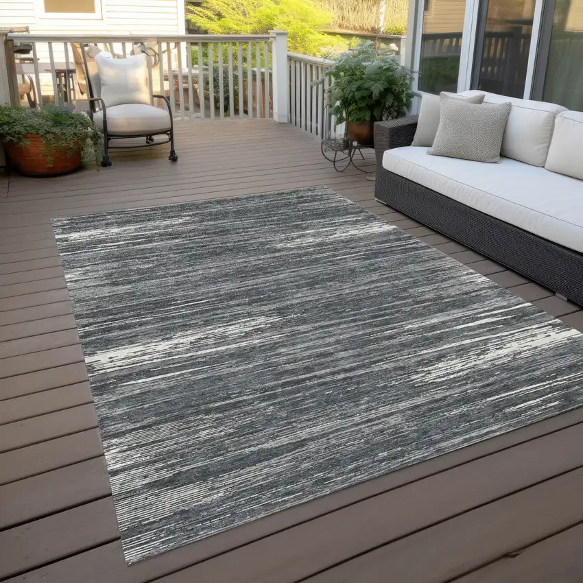 Gray And Ivory Striped Washable Indoor Outdoor Area Rug Photo 9