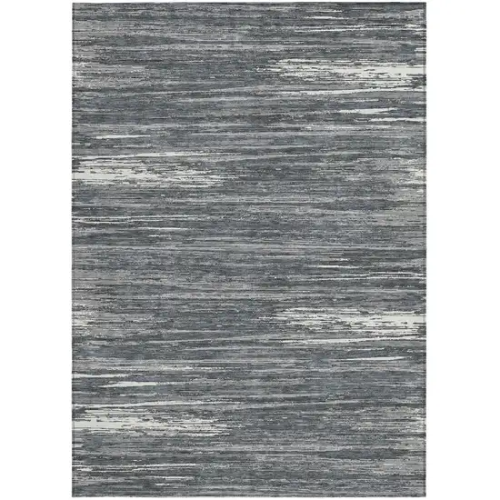 Gray And Ivory Striped Washable Indoor Outdoor Area Rug Photo 7