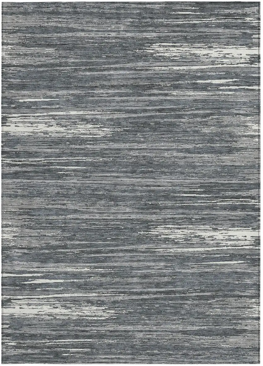 Gray And Ivory Striped Washable Indoor Outdoor Area Rug Photo 7