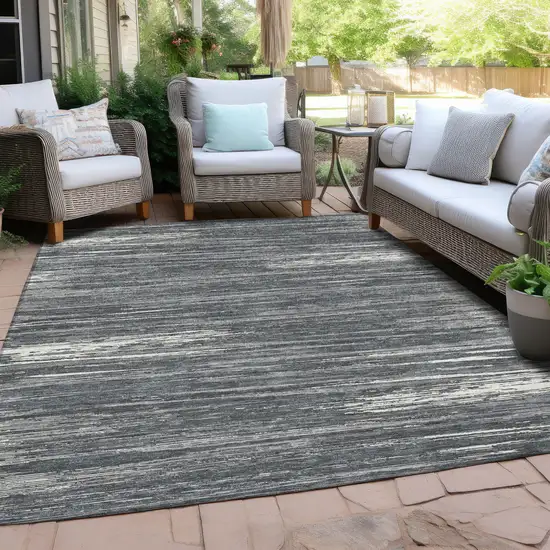 Gray And Ivory Striped Washable Indoor Outdoor Area Rug Photo 8