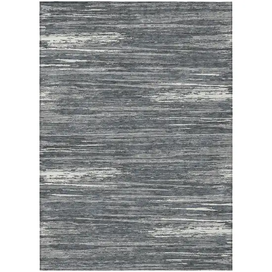 Gray And Ivory Striped Washable Indoor Outdoor Area Rug Photo 2