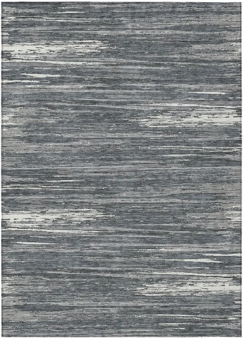 Gray And Ivory Striped Washable Indoor Outdoor Area Rug Photo 2