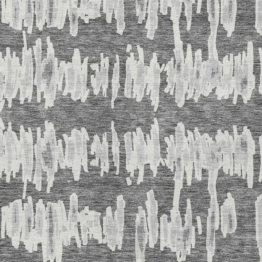 Gray And Ivory Striped Washable Indoor Outdoor Area Rug Photo 6