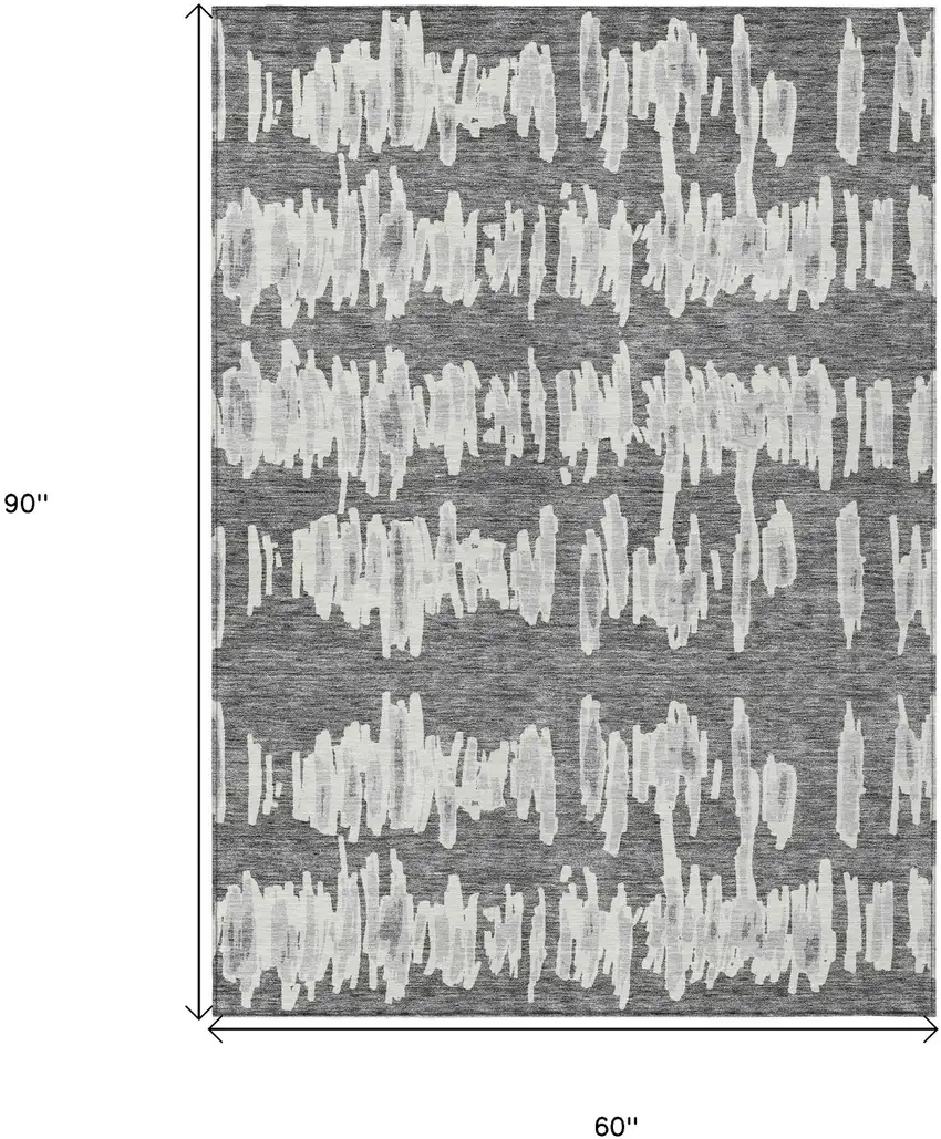 Gray And Ivory Striped Washable Indoor Outdoor Area Rug Photo 3