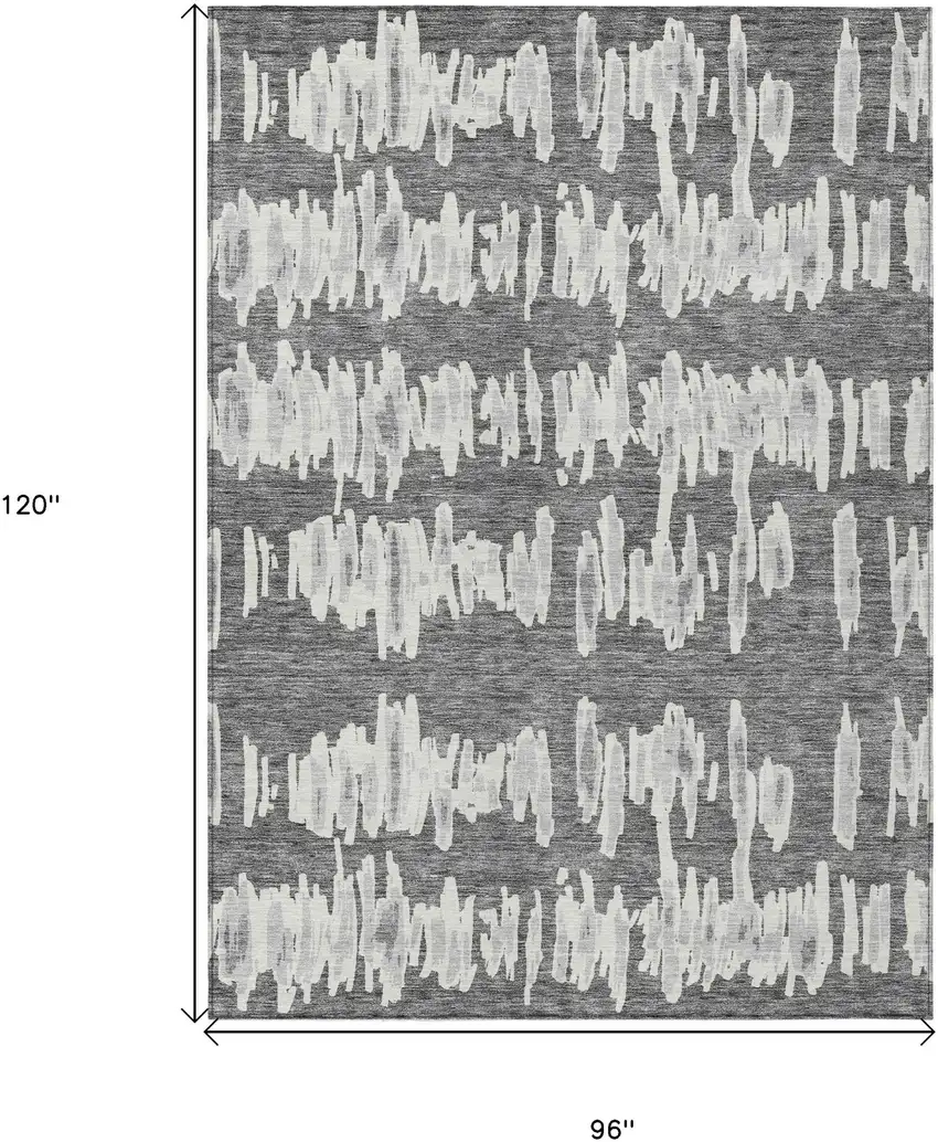 Gray And Ivory Striped Washable Indoor Outdoor Area Rug Photo 3