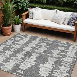 Photo of Gray And Ivory Striped Washable Indoor Outdoor Area Rug