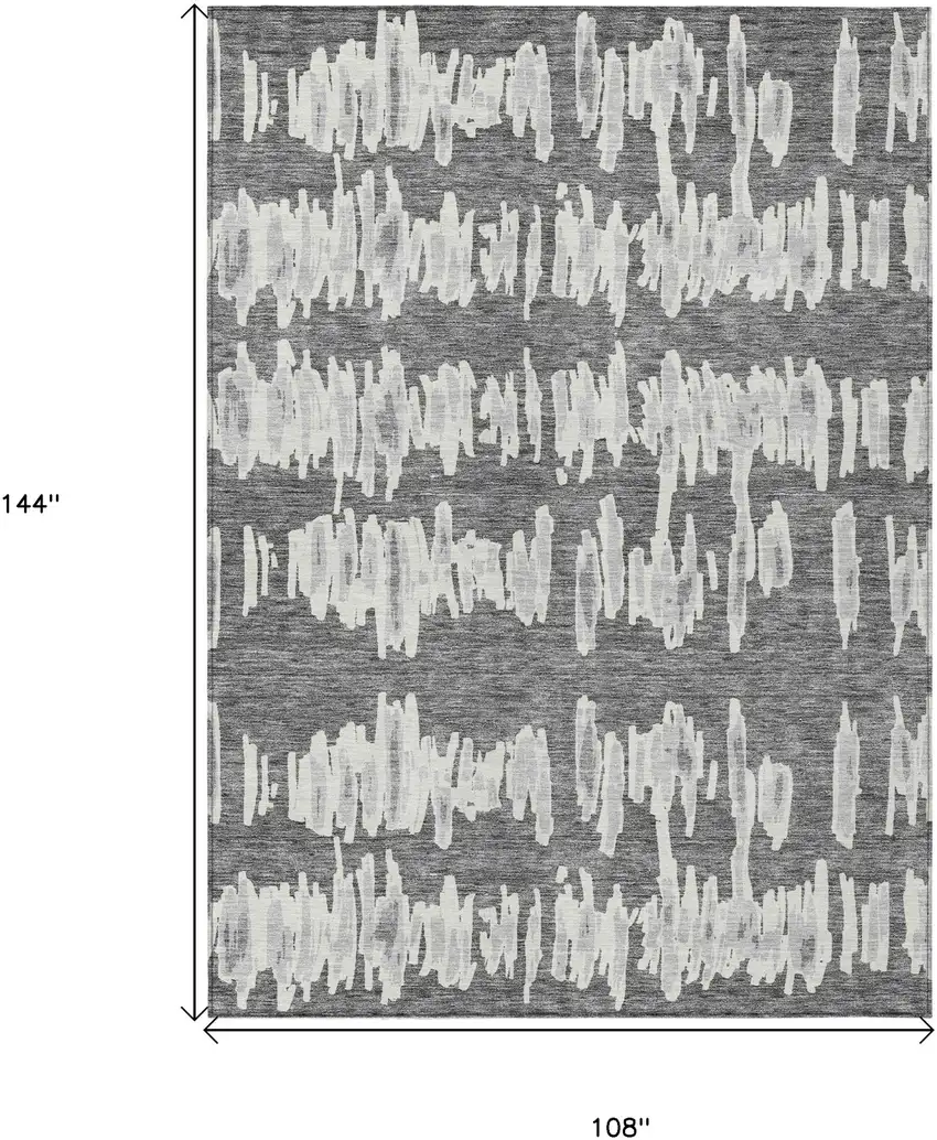 Gray And Ivory Striped Washable Indoor Outdoor Area Rug Photo 3