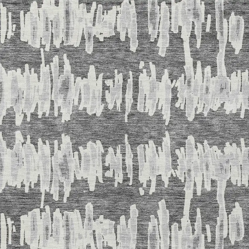 Gray And Ivory Striped Washable Indoor Outdoor Area Rug Photo 6