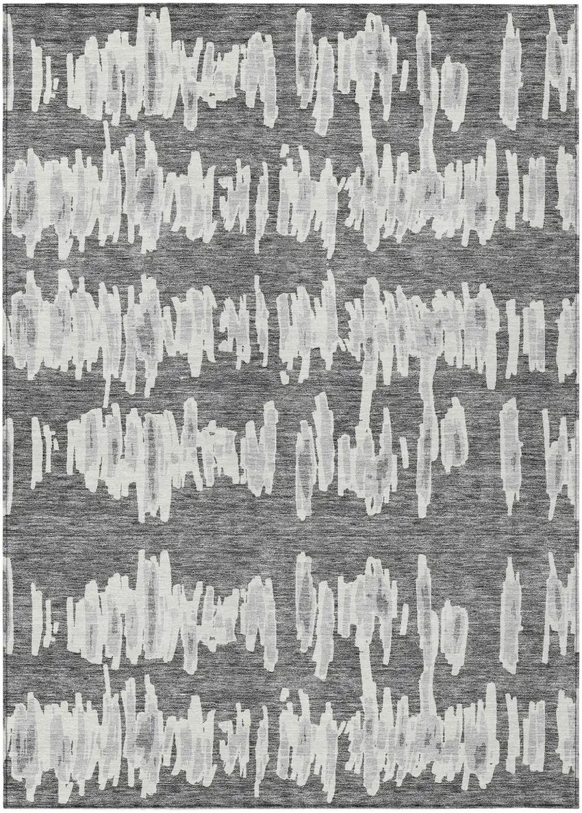 Gray And Ivory Striped Washable Indoor Outdoor Area Rug Photo 2