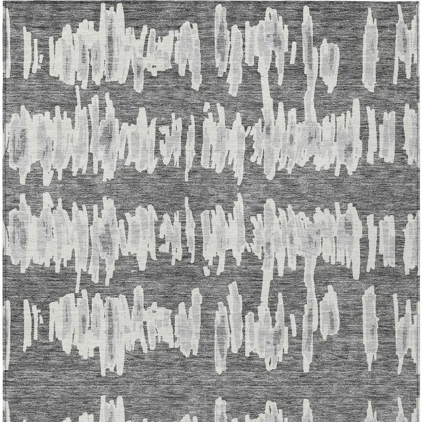 Gray And Ivory Striped Washable Indoor Outdoor Area Rug Photo 7