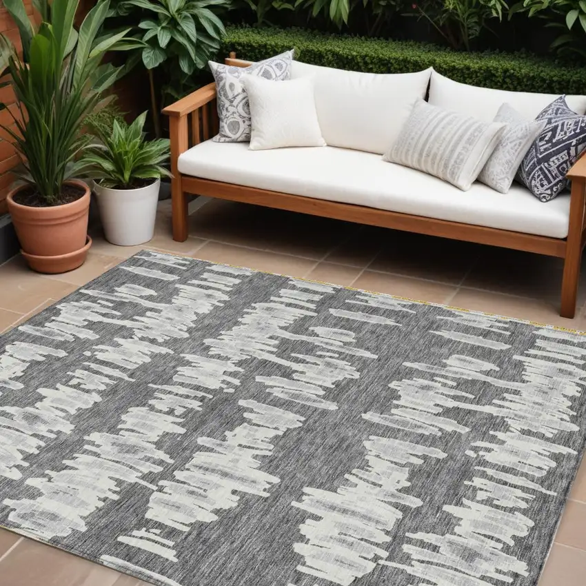 Gray And Ivory Striped Washable Indoor Outdoor Area Rug Photo 1