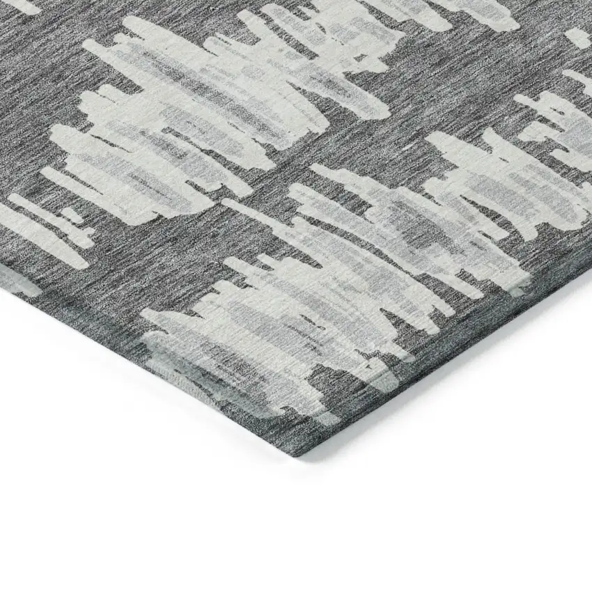 Gray And Ivory Striped Washable Indoor Outdoor Area Rug Photo 5