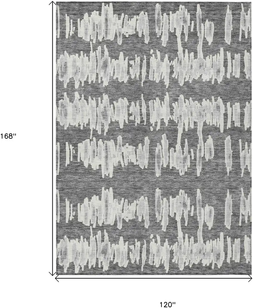 Gray And Ivory Striped Washable Indoor Outdoor Area Rug Photo 3