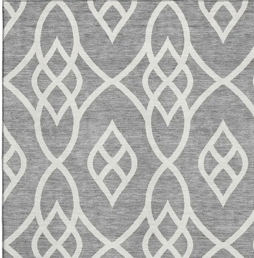 Gray And Ivory Trellis Washable Area Rug With UV Protection Photo 3