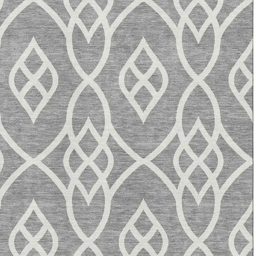 Gray And Ivory Trellis Washable Area Rug With UV Protection Photo 3